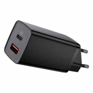 Hišni polnilec 100-240V => 1x USB-C in 1x USB-A 65W za mobilni telefon ali tablični računalnik Baseus GaN2 Lite PD3 + QC4 + SCP - črn (CCGAN2L-B01)
