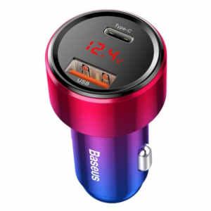 Avto polnilec 12V/24V => USB-A + USB-C 45W PD + QC4 Baseus - rdeč/črn (CCMLC20C-09) EOLS-P