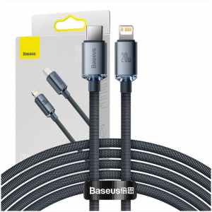 Kabel USB-C => Lightning tekstil ovoj 2,00m 20W PD Baseus Crystal Shine črn (CAJY000301)