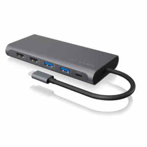 Priklopna postaja USB-C => 2x USB 3.0 tip A 1x USB-C 2x USB 2.0 1x USB-C PD3.0 100W 2x HDMI 1x Displayport 1.4 1x RJ45 Giga 1x čitalec kartic SD/microSD Icybox (IB-DK4050-CPD)