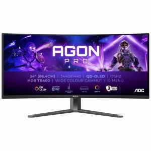 Monitor AOC 86,4 cm (34,0") AG346UCD 3440x1440 Curved Gaming 175Hz QD-OLED 0,03ms 2xHDMI DisplayPort 3xUSB3.2 HAS Zvočniki 2x8W  DCI-P3-99% AdaptiveSync FreeSync Premium Pro HDR400 Agon