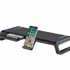 Stojalo za monitor z USB hubom s 4 vhodi, USB 3.0, RGB, črn, Ewent EW1268