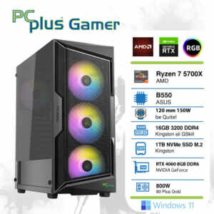 PCPLUS Gamer Ryzen 7 5700X 16GB 1TB SSD RTX 4060 8GB RGB Windows 11 Home gaming namizni računalnik