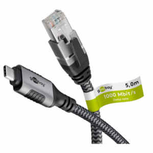 GOOBAY USB-C 3.1 na RJ45 5m CAT 6 črn/siv mrežni povezovalni kabel