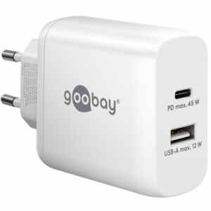 GOOBAY USB-C + USB-A 5V 45W beli hitri polnilec
