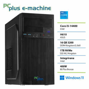 PCPLUS e-machine i5-14400 16GB 1TB SSD Windows 11 Pro namizni računalnik