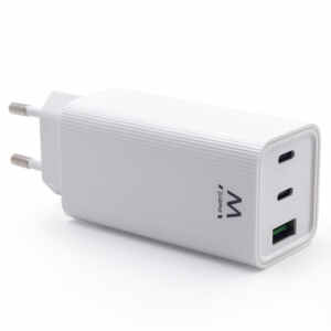 Stenski polnilec Ewent EW1323, GaN, 65W, 2x USB-C, 1x USB-A QC 3.0, bel