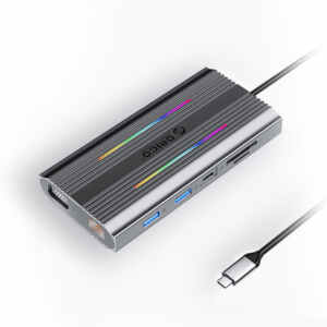 Priključna postaja USB-C 12 v 1, 1x USB-C 3.1, 4x USB-A, USB-C PD100W, 1x HDMI 4K@30Hz, VGA, SD+TF, RJ45, AUX, Aluminij, siva, ORICO XDR-X2