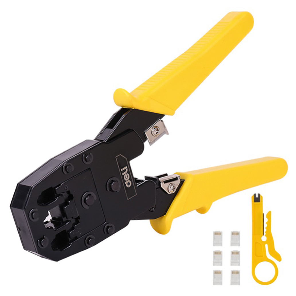 Pripomoček za servis - klešče Ethernet Crimper 4/6/8P RJ45/RJ14/RJ12/RJ9 Deli Tools rumene (EDL2468)