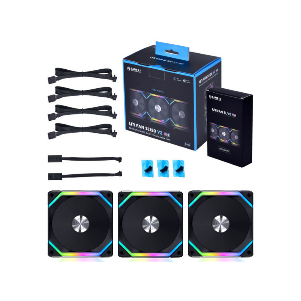 Ventilator Lian-Li UNI FAN SL120 V2 120mm, črna RGB (3 pack + kontroler)