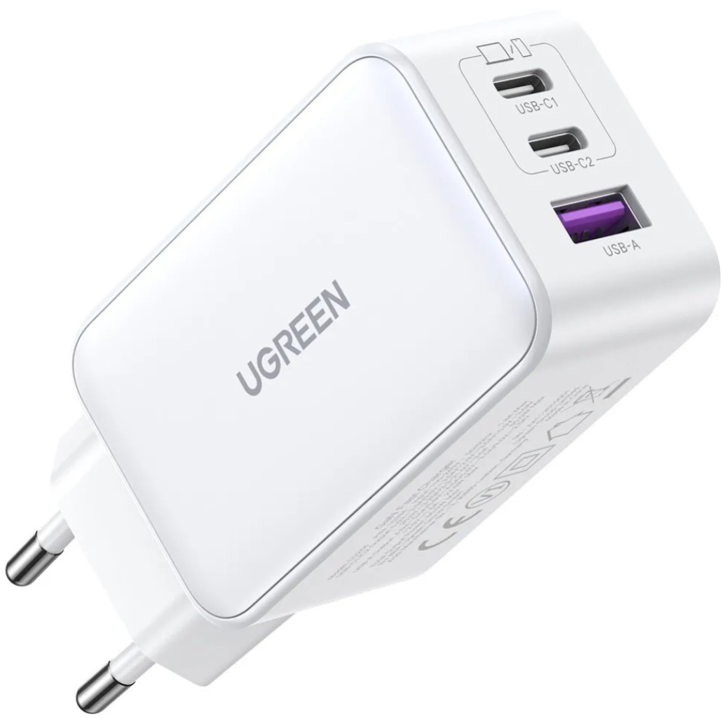 Hišni polnilec 100-240V => 1x USB-A (ž) 2x USB-C 65W GaN CD 3.0 Nexode Ugreen CD244 bel (15334)