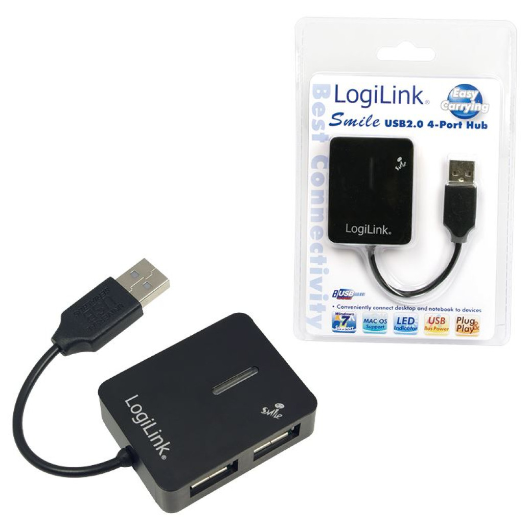 HUB USB 2.0 4portni LogiLink SMILE črn