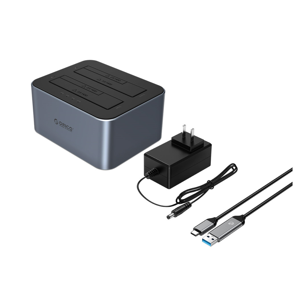 Čitalec diskov USB 3.2 Gen1 ⇒ SATA 3,5"/2,5" Orico Docking Station za 2 diska z možnostjo dvosmernega kloniranja Orico siv (6626C3-C-V1)