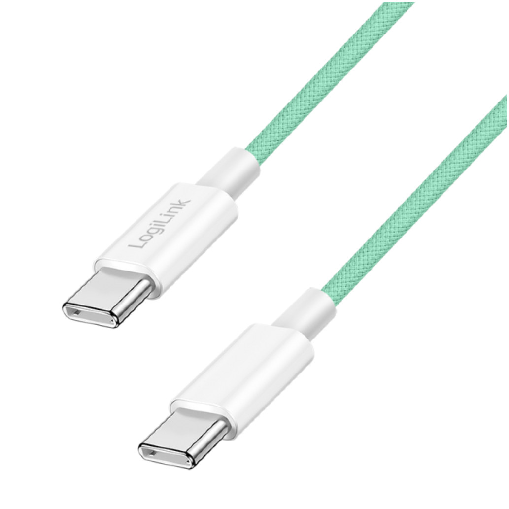 Kabel USB-C (m) => USB-C (m) 2.0 najlon ovoj 0,50m 60W 3A/20V 480Mbps PD3 zelen LogiLink (CU0346)