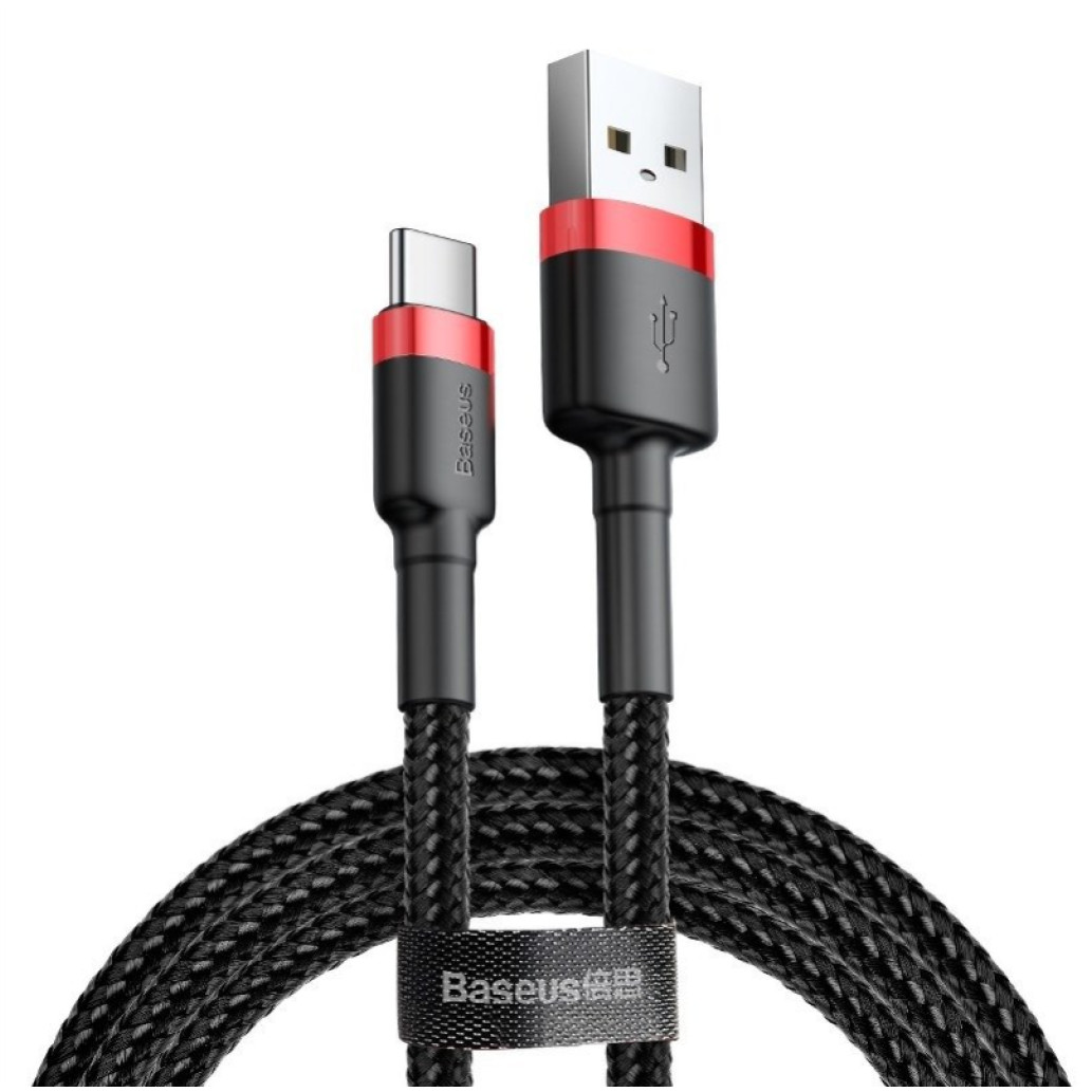 Kabel USB-C => USB-A 2.0 tekstil ovoj 2,00m 5V/2A QC3 Baseus črn/rdeč (CATKLF-C91)