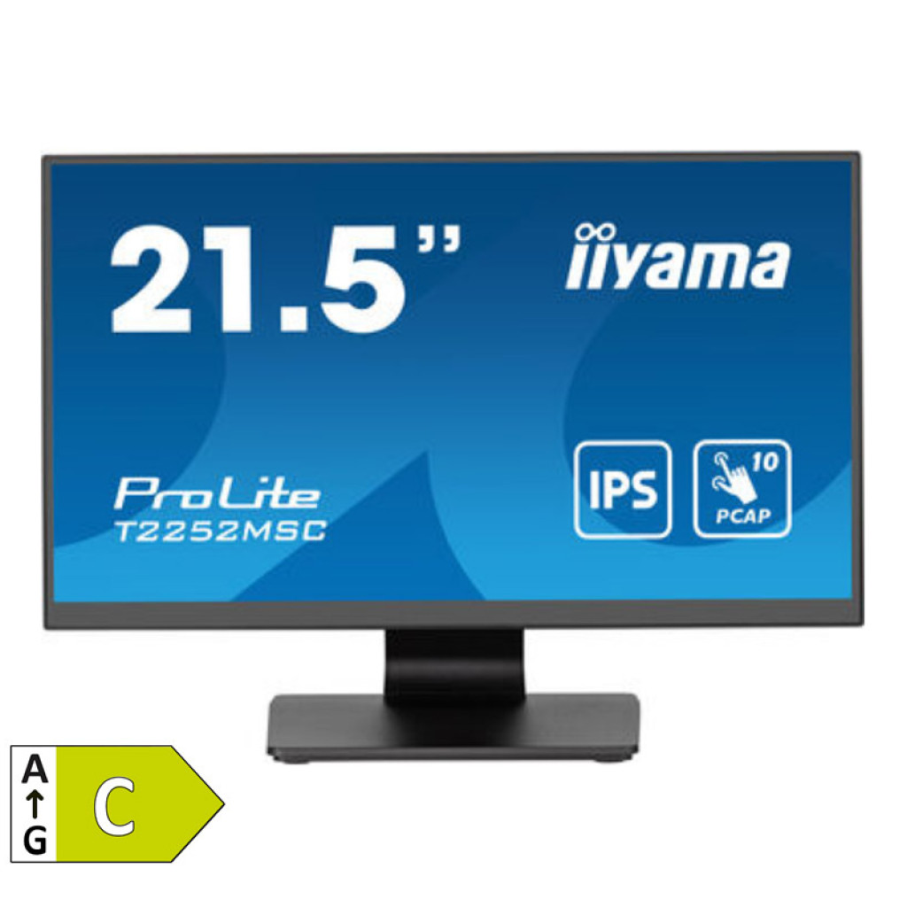 Monitor touch Iiyama 54,6 cm (21,5") T2252MSC-B2 1920x1080 POS IPS 2ms HDMI DisplayPort 2xUSB3.0 Zvočniki  7H ProLite 10 točkovni kapacitivni