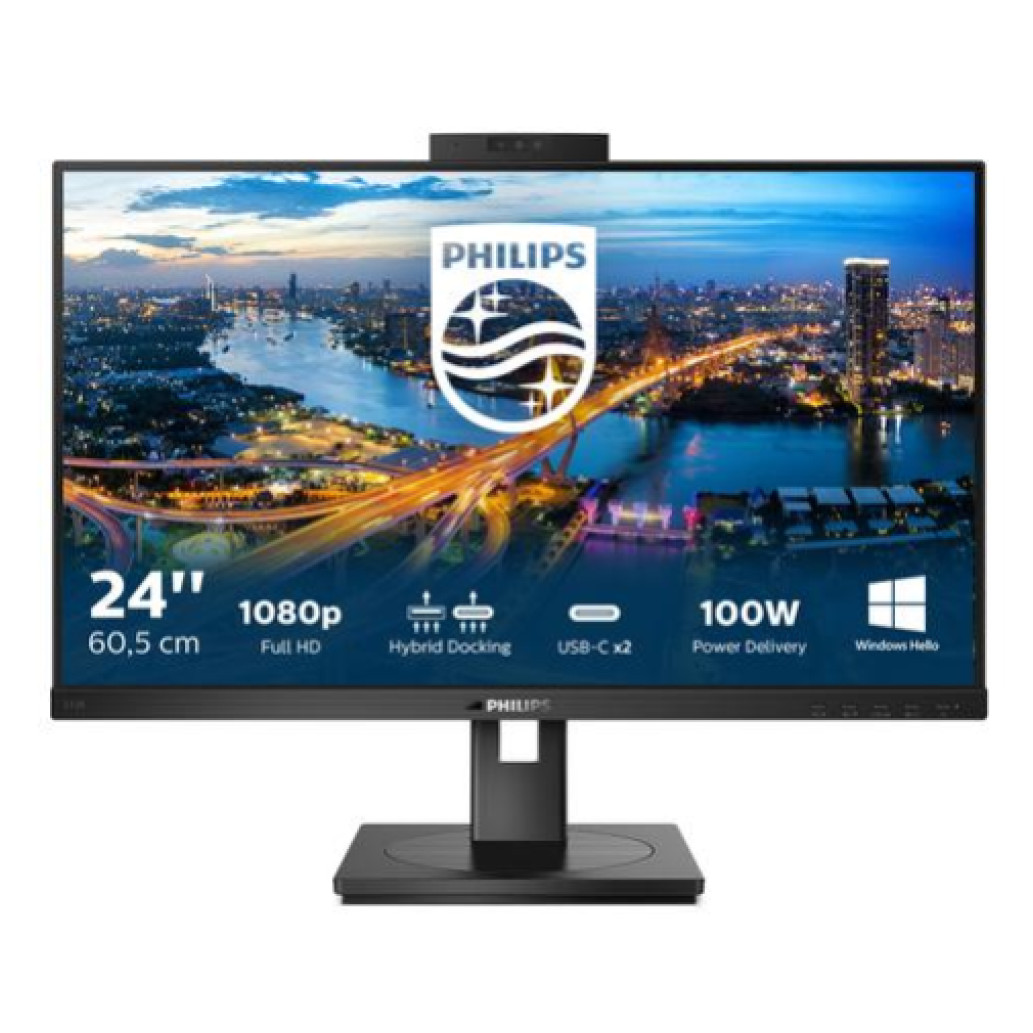 Monitor Philips 60,5 cm (23,8") 243B1JH 1920x1080 75Hz IPS 4ms HDMI DisplayPort USB-C 100W 4xUSB3.2 Pivot Kamera Zvočniki  3H sRGB105% RJ45