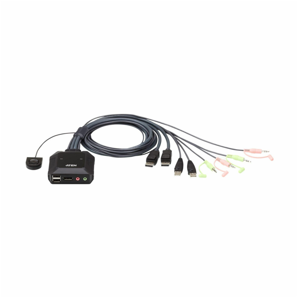 Podatkovni preklopnik Aten AUTO 2:1 2xKVM xDisplayPort  2xUSB 2xAudio s kabli CS22DP-AT - ena konzola za kontrolo dveh računalnikov