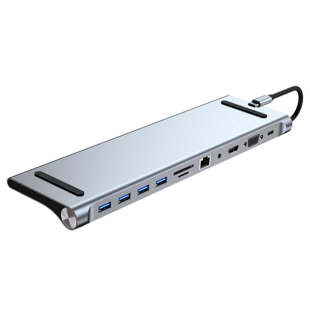 Priklopna postaja USB-C => 3x USB3.0 1xUSB2.0 USB-C PD 87W HDMI VGA RJ45 Čitalec kartic 11 izhodov MOYE X11