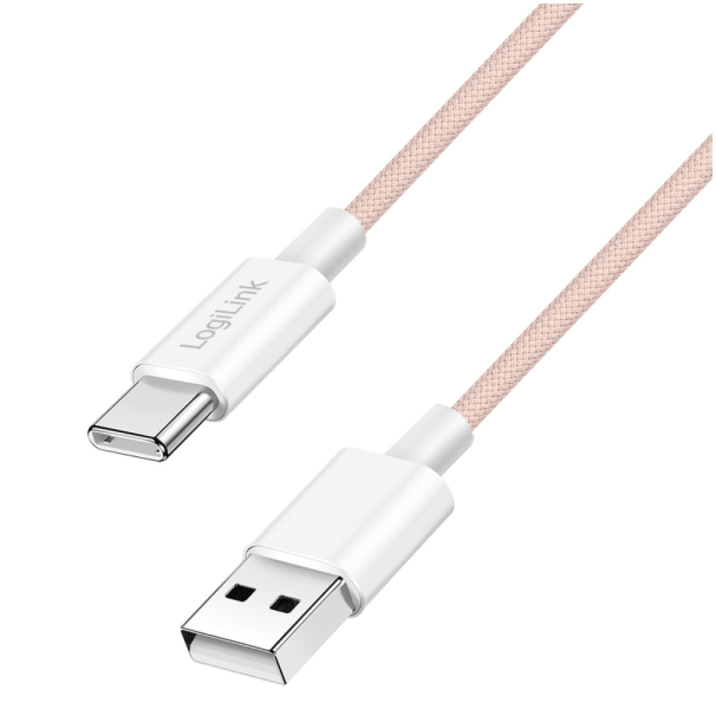 Kabel USB-C (m) => USB-A (m) 2.0 najlon ovoj 0,50m 60W 3A/20V 480Mbps PD3 roza LogiLink(CU0323)