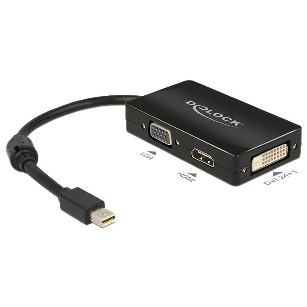 Adapter DisplayPort mini (m) => VGA/HDMI/DVI  (ž) pasivni, črn, DeLock