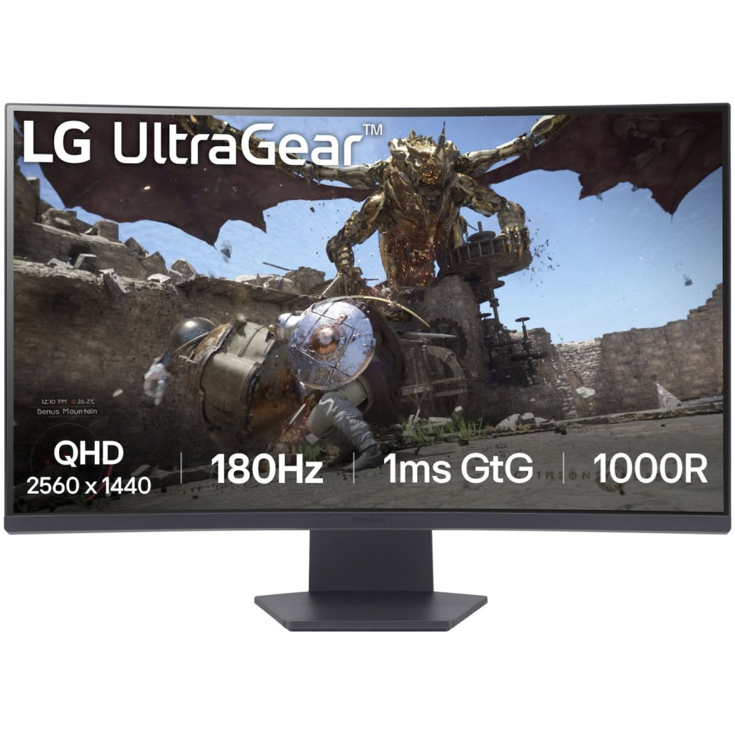 Monitor LG 80 cm (31,5") 32GS60QC-B 2560x1440 Curved Gaming 180Hz VA 1ms 2xHDMI DisplayPort  sRGB99% FreeSync HDR10 UltraGear