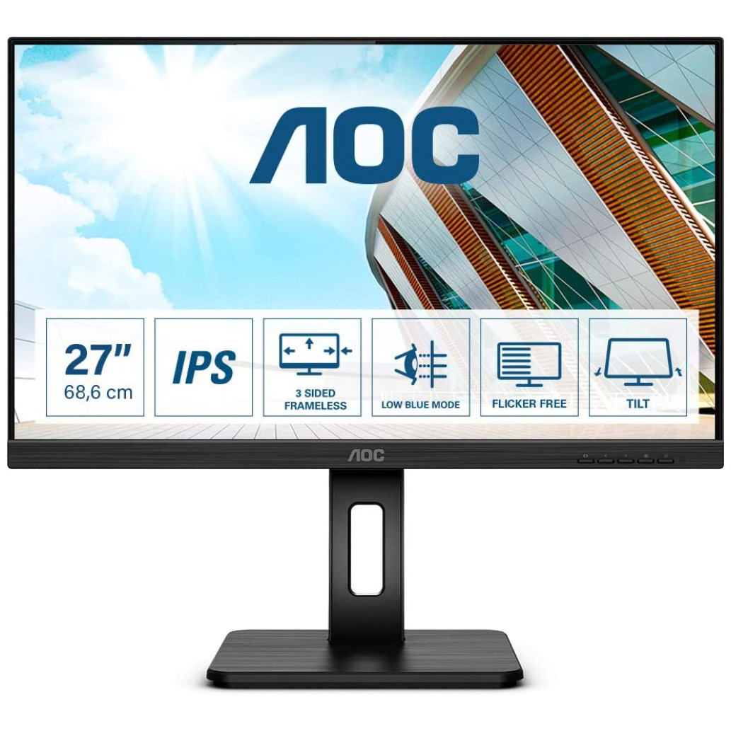 Monitor AOC 68,6 cm (27,0") 27P2Q 1920x1080 75Hz IPS 4ms VGA DVI HDMI DisplayPort 4xUSB3.2 Pivot Zvočniki  sRGB99%